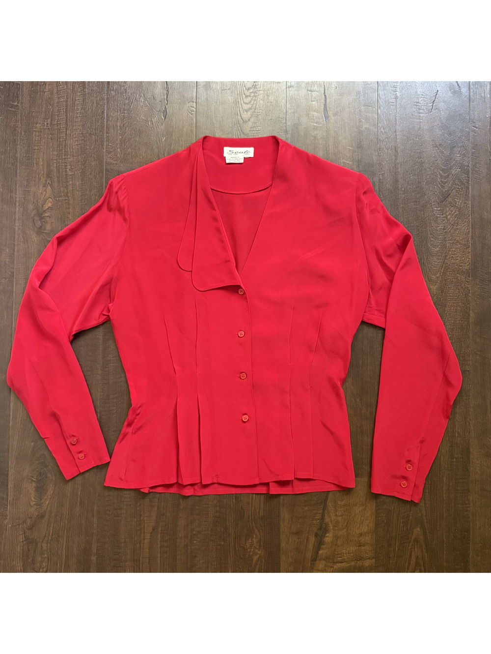 Vintage Scali NY Paris 100% Silk Red Corset Waist Button Blouse S M
